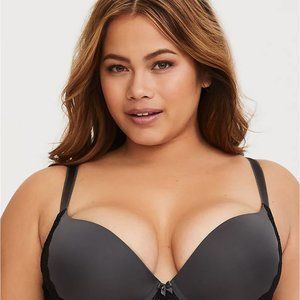 Torrid PUSH-UP PLUNGE BRA , 44B, GREY/BLACK LACE
